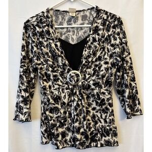 Vintage Covington Women's Black O-Ring‎ Faux Layered Y2K 90s 3/4 Sleeve Blouse M